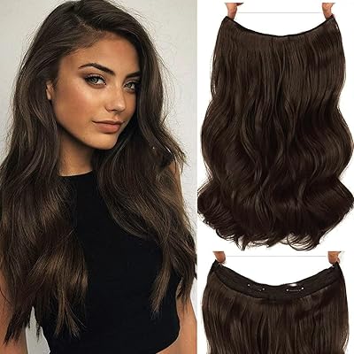 厚隐形线接发深棕色带透明头带 4 种类型可调节头宽大小波浪卷发长